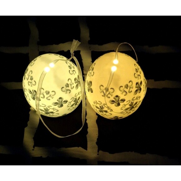 Valerie Parr Hill Blue & White 2 Timed Illumination 3.5" Damask Porcelain Eggs - Picture 3 of 7